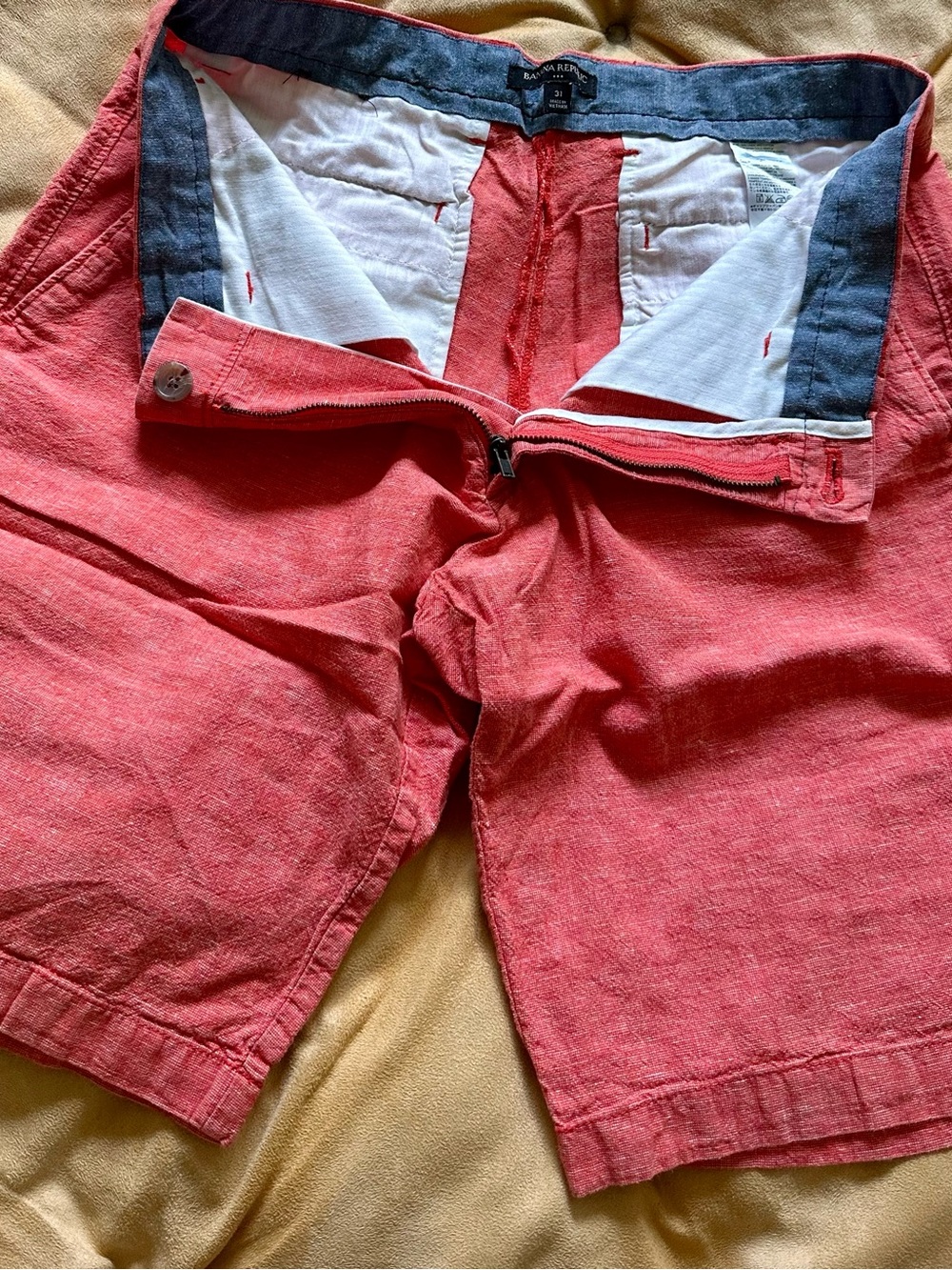 Banana Republic Men's Coral Red Casual Linen-Blend Shorts